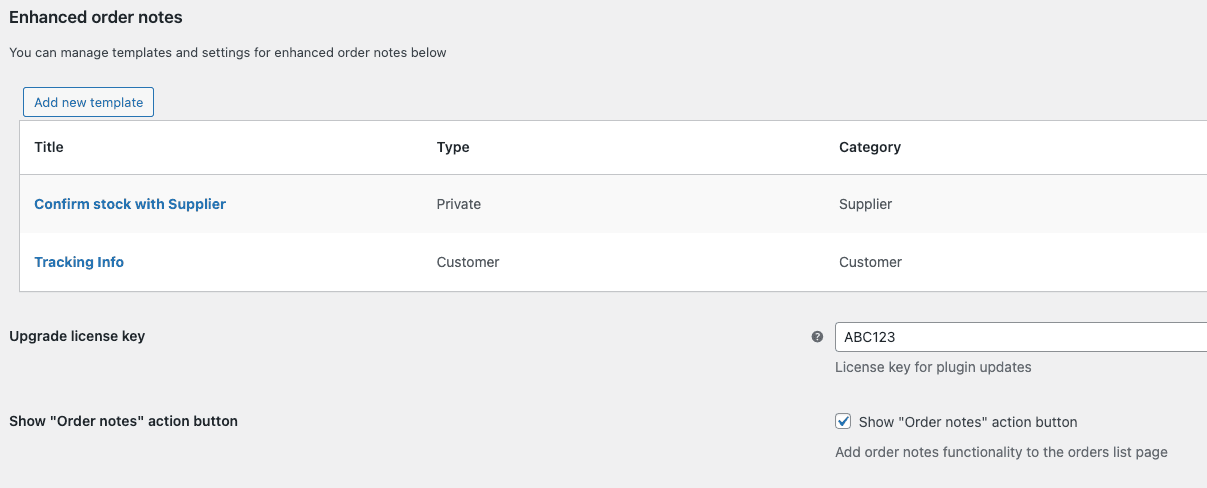 Enhanced Order Notes - Template categories and management